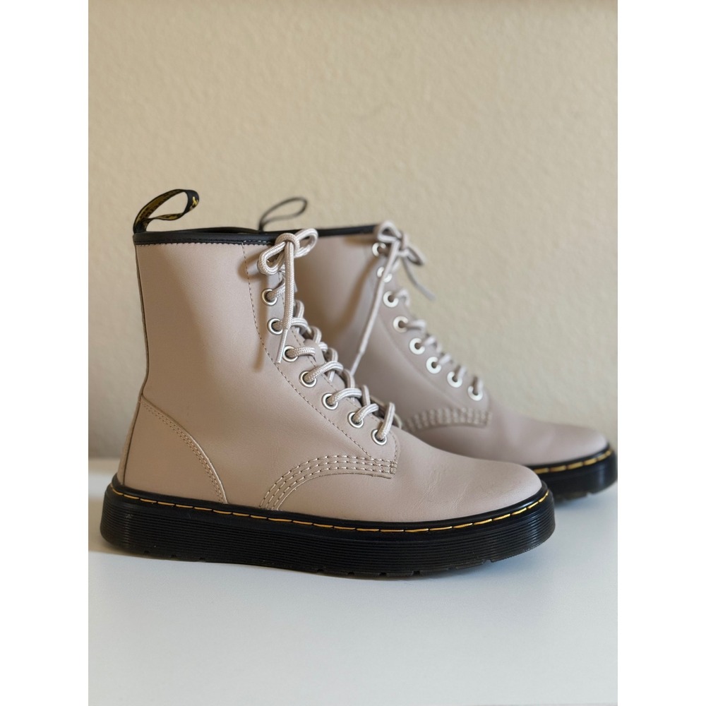 Dr. Martens Zavala Parchment Beige Leather Lace Up Combat Boots Womens 6